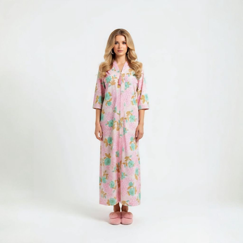 Sears Take-A-Long Vintage Floral Pink Green Robe - Medium